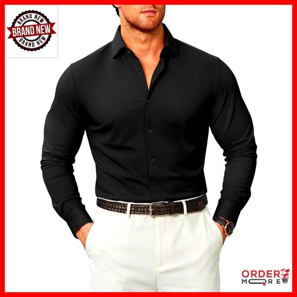 Other - Men's Stretch Dress Shirt Wrinkle Free Long Sleeve Button Down Business Casual